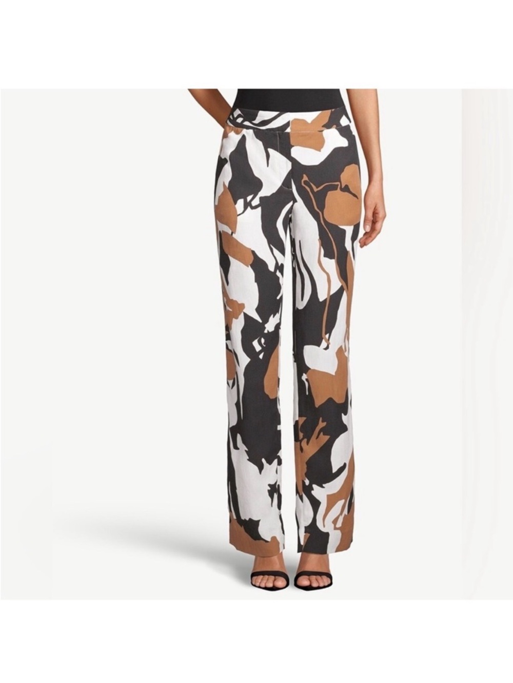 Chico’s 2.5R Women’s High-Rise Wide Leg Pants - Black, White & Brown Abstract